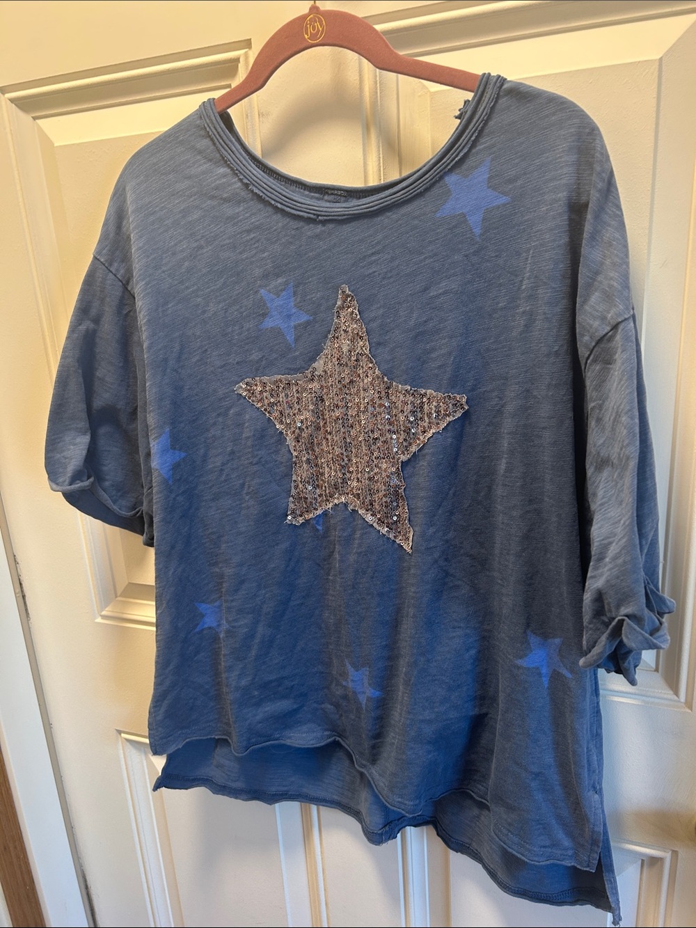 Women's Blue Star Sequin Tunic Top